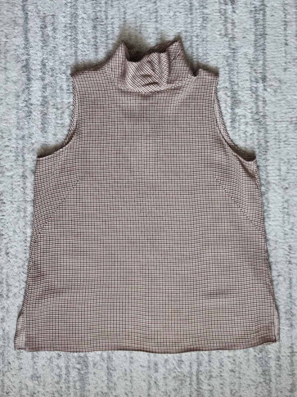 Lafayette 148 Plaid Checkered Brown Tan Mock Cowl Neck Sleeveless Blouse XL - Picture 5 of 12